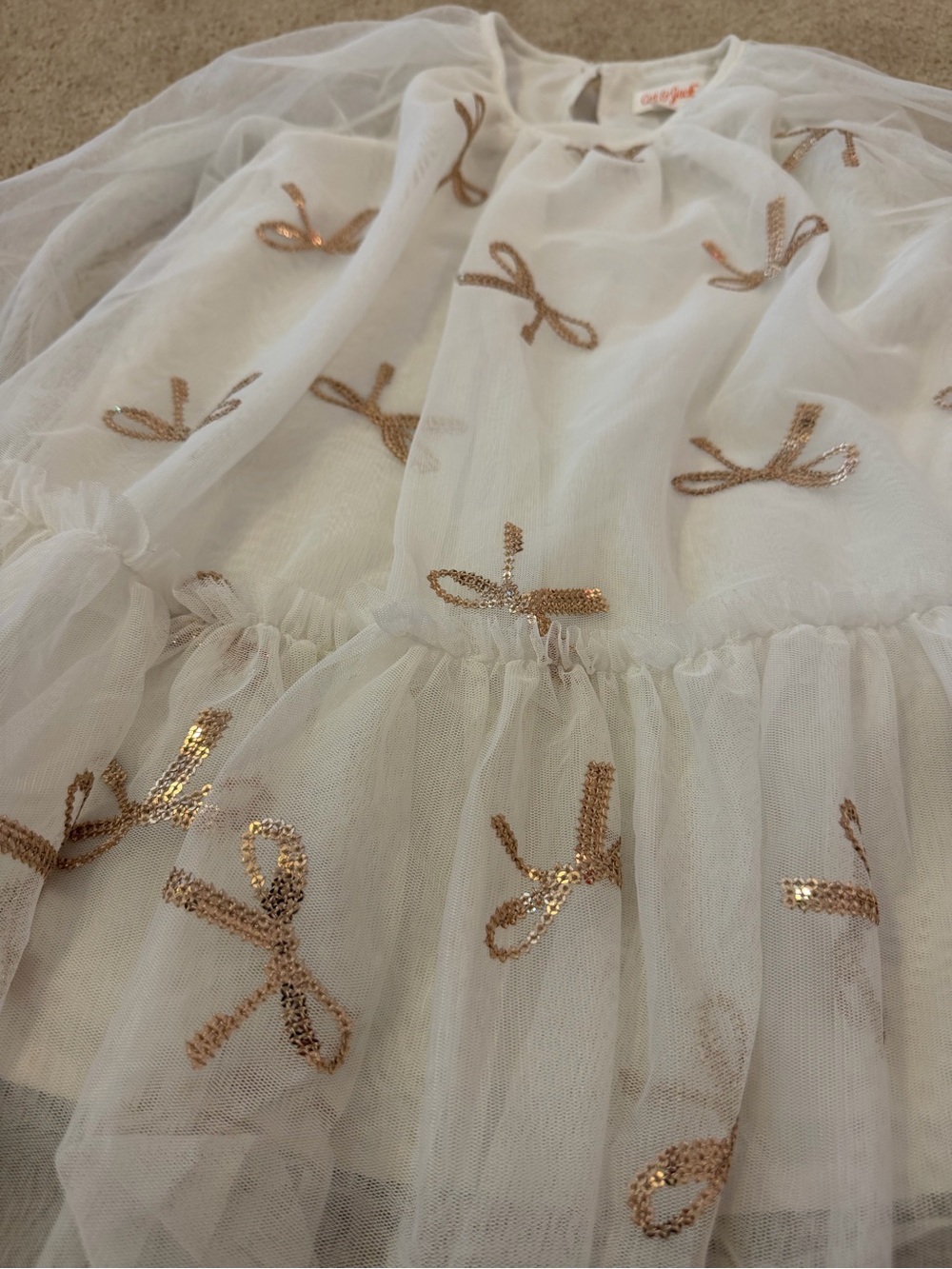 Cat & Jack Ivory Tulle Dress with Gold Bow Appliqués - Picture 2 of 4